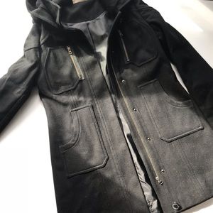 DKNY Jeans Black Long Peacoat w/ Detachable Hood
